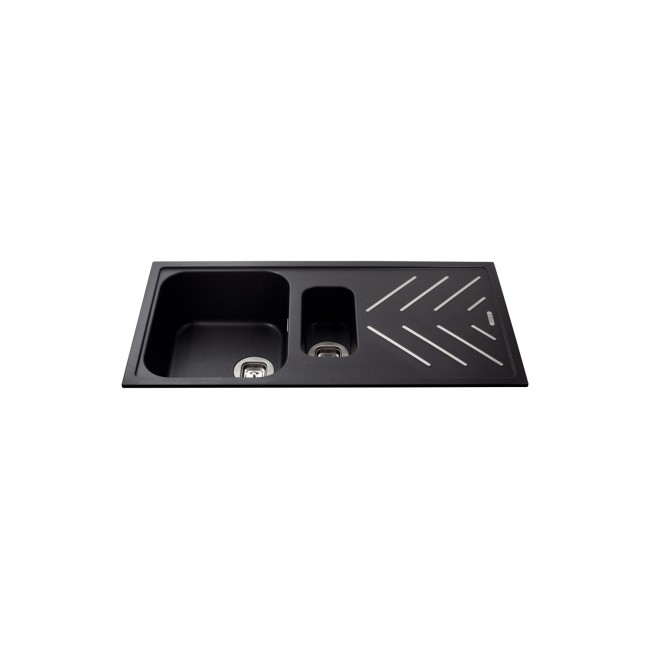 1.5 Bowl Inset Black Composite Kitchen Sink with Reversible Drainer - CDA