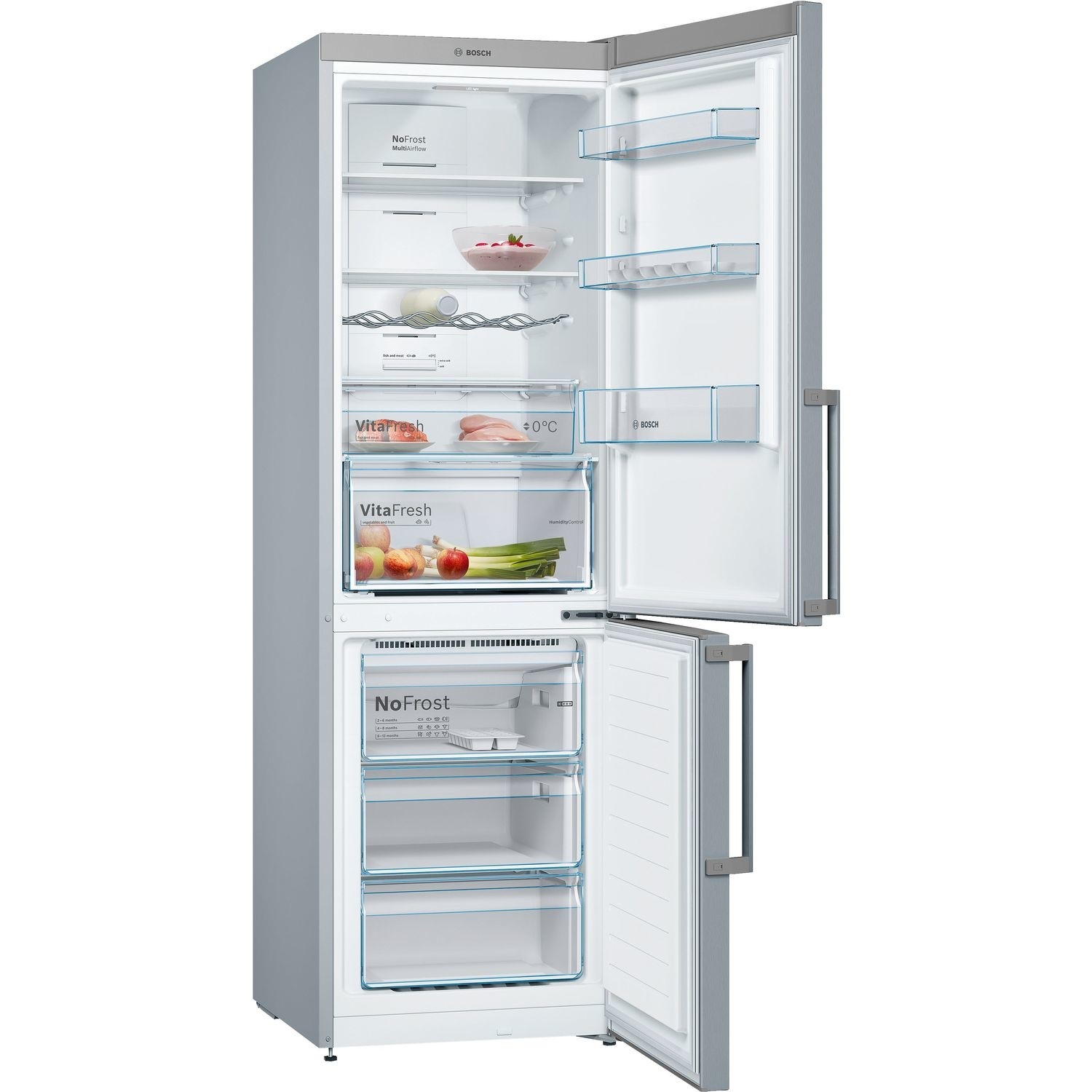 Bosch 326 Litre 60/40 Freestanding Fridge Freezer - Stainless Steel