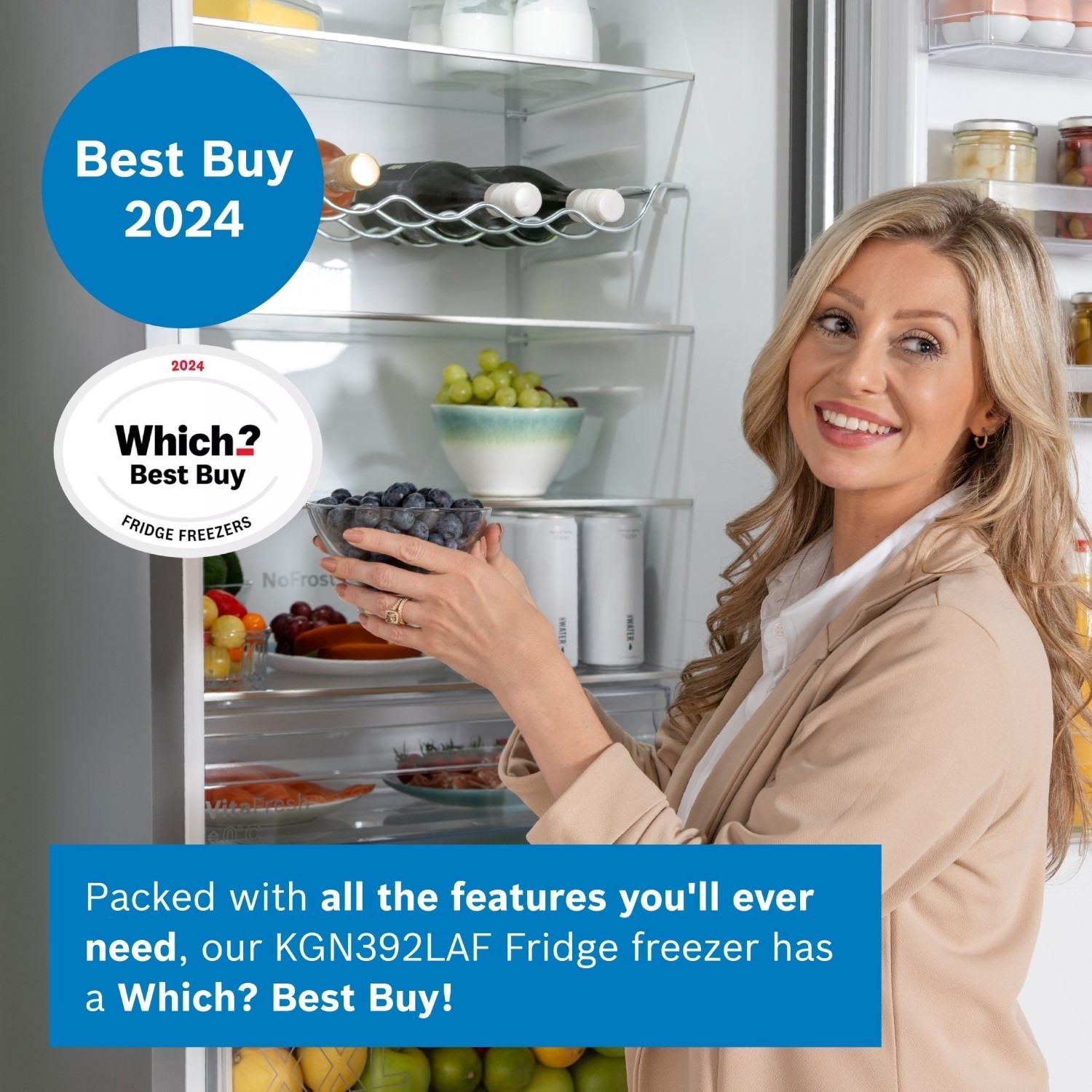 Bosch Series 4 363 Litre 70/30 Freestanding Fridge Freezer Stainless
