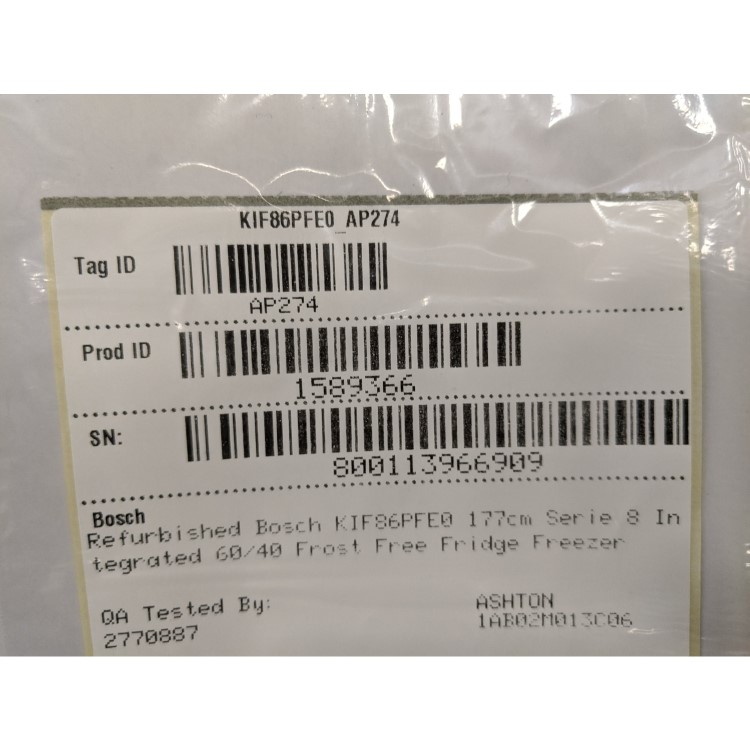 Refurbished Bosch KIF86PFE0 Serie 8 Integrated 60/40 Frost Free Fridge Freezer White