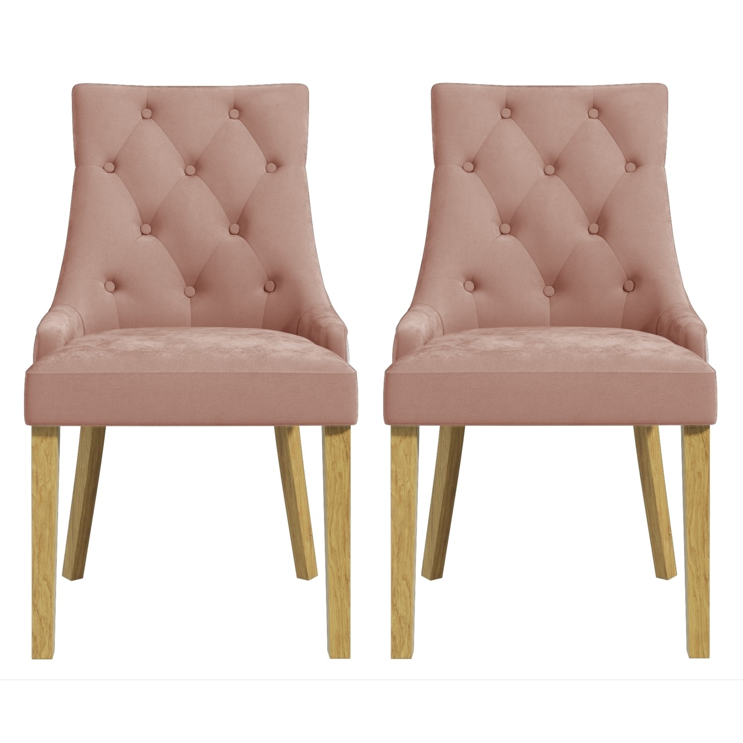 Kaylee Pink Velvet Dining Chairs with Oak Legs Set of 2 5056096019759