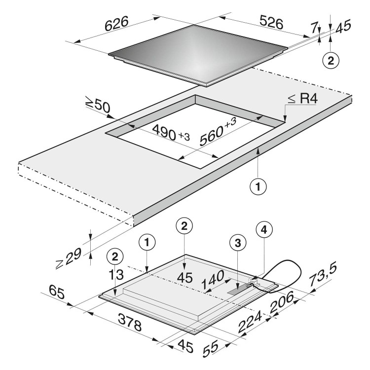 GRADE A1 - Miele KM6328-1 62.6cm Wide 4 Zone Induction Hob With 2 PowerFlex Zones Stainless Steel Frame