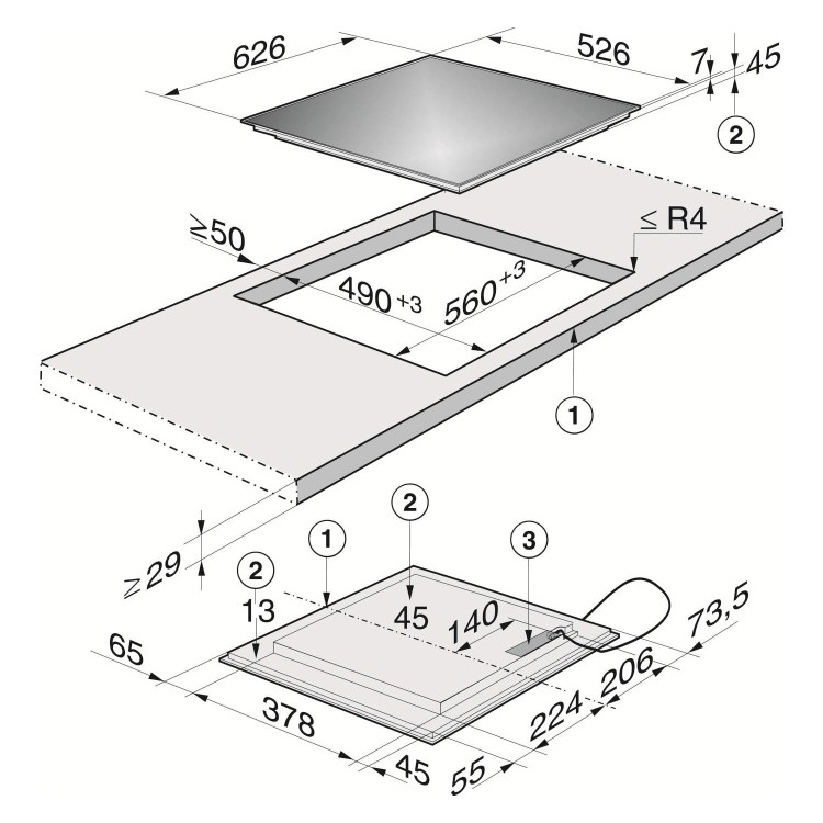 Miele KM6328 62.6cm Wide 4 Zone Induction Hob With 4 PowerFlex Zones Stainless Steel Frame