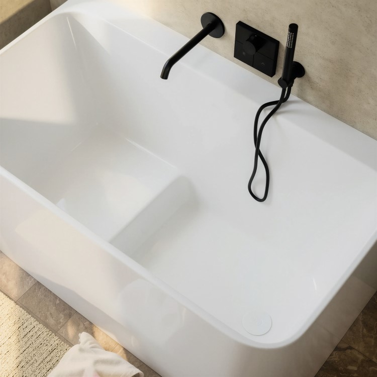 Freestanding Back to Wall Japanese Soaking Deep Bath With Seat 1200 x 700mm - Koto