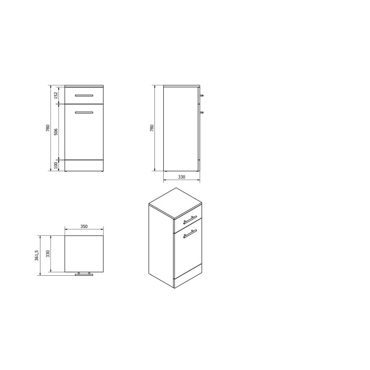 White Free Standing Laundry Basket unit - 330mm Depth