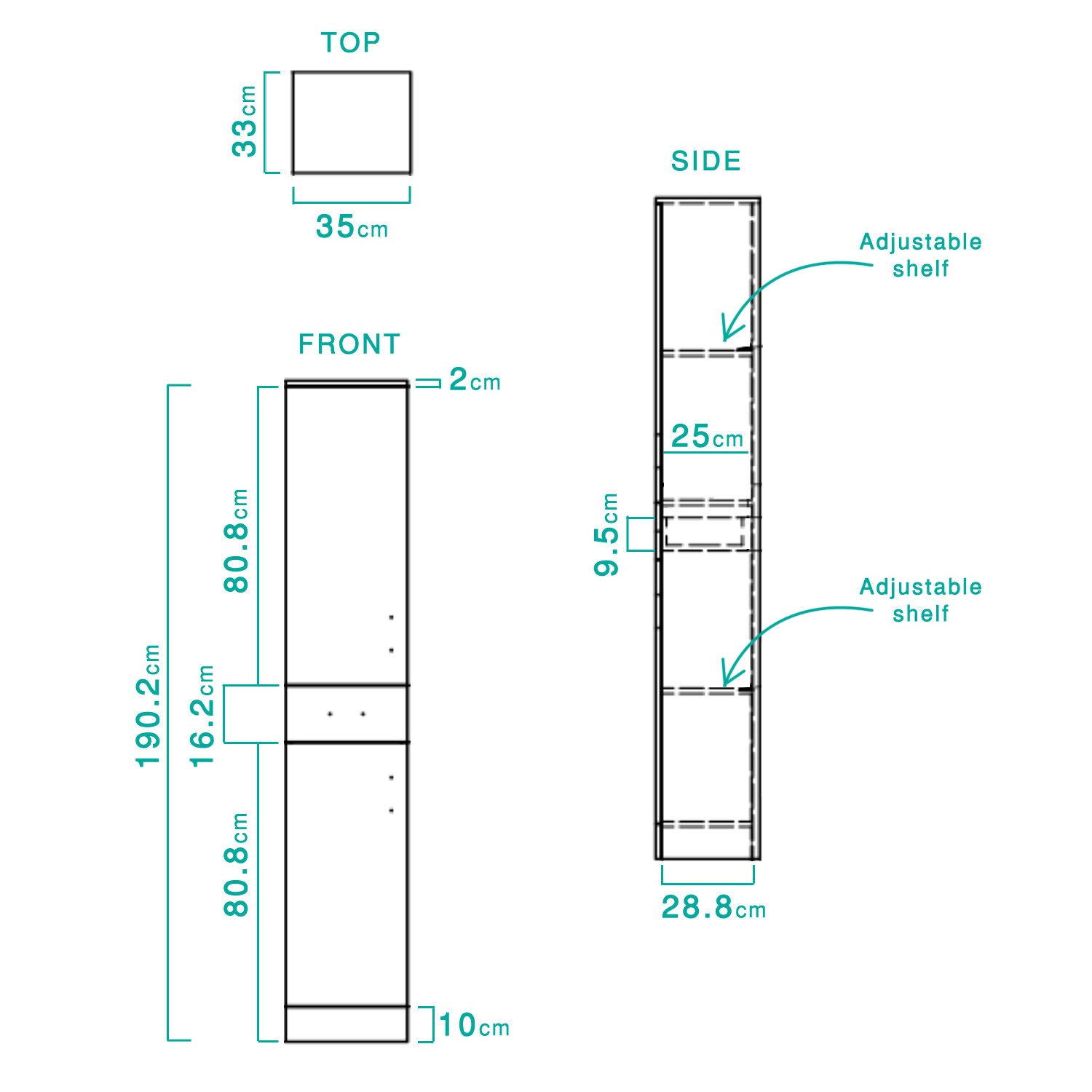 White Tall Boy Bathroom Cabinet Storage Unit W350 X H1902mm