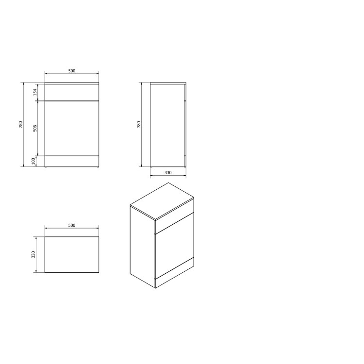White Back to Wall WC Toilet Unit - Without Toilet - W500 x D330mm