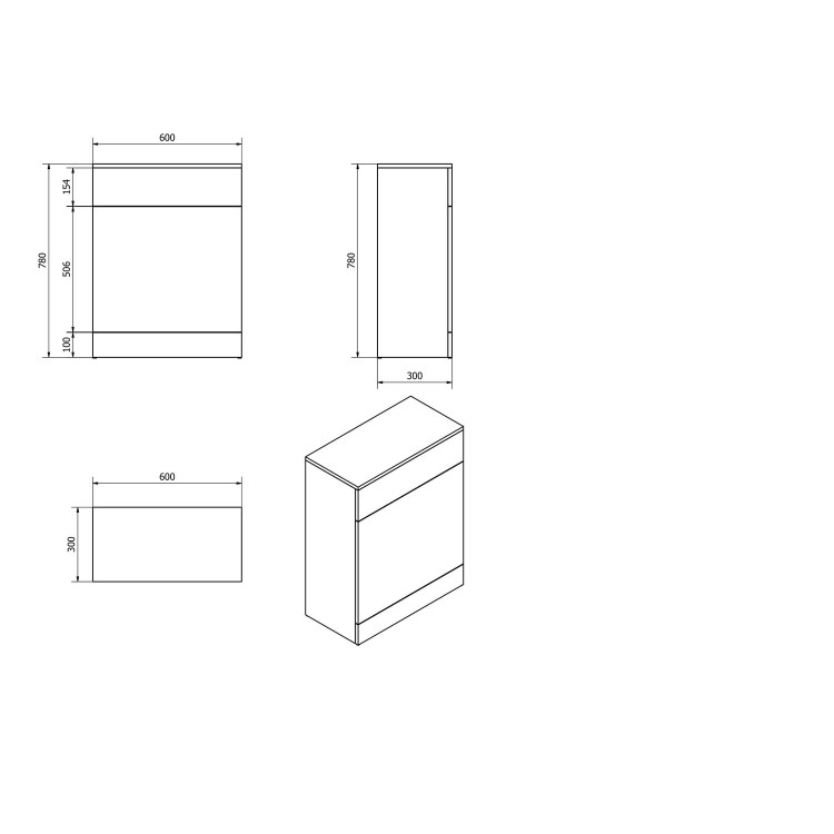 White Back to Wall WC Toilet Unit - Without Toilet - W600 x D300mm