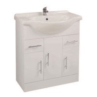 White Free Standing Triple Door Bathroom Vanity Unit & Basin - W750mm