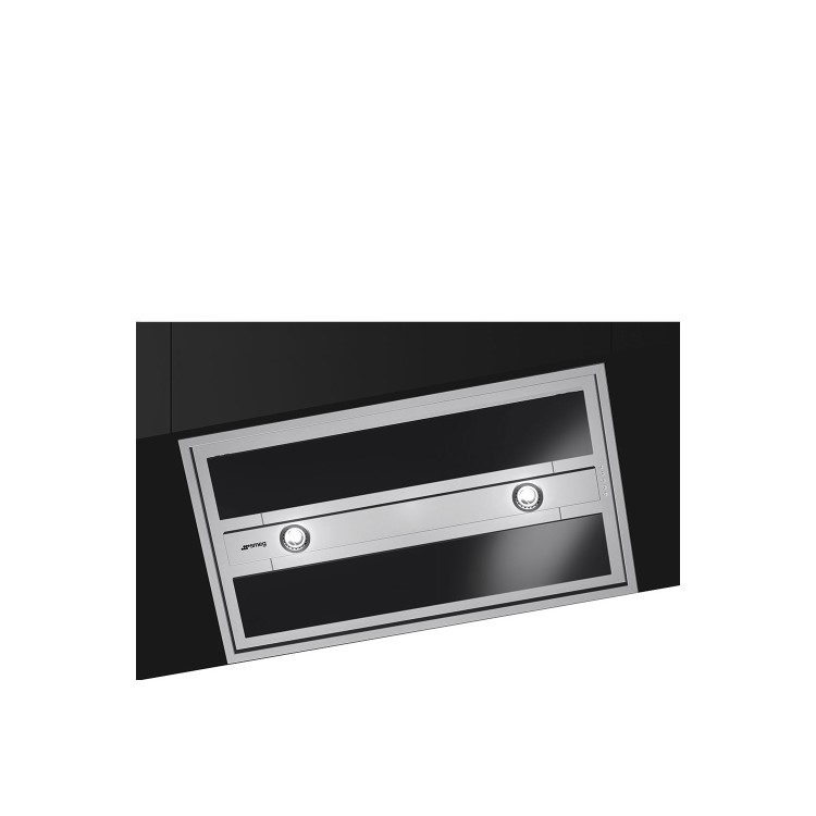 Smeg KSEG90VXNE-2 90cm Stainless Steel and Black Glass Ceiling Hood including remote control