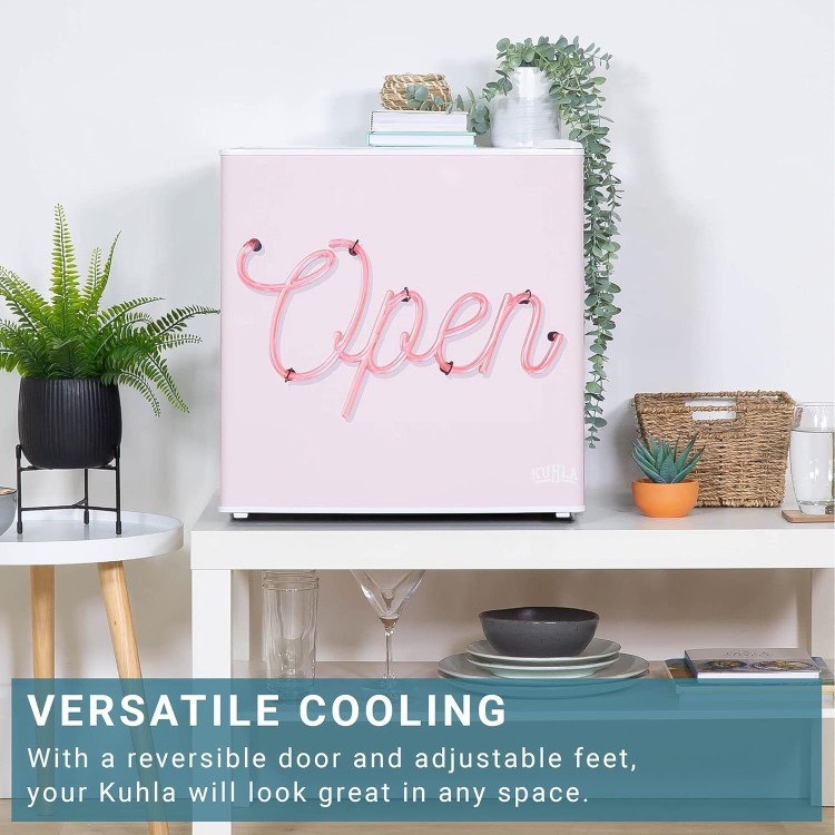 Kuhla Pink Open Sign 45 Litre Table Top Fridge - White