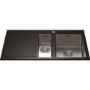CDA KVL12LBL One And A Half Bowl Left Hand Drainer Glass Sink Black