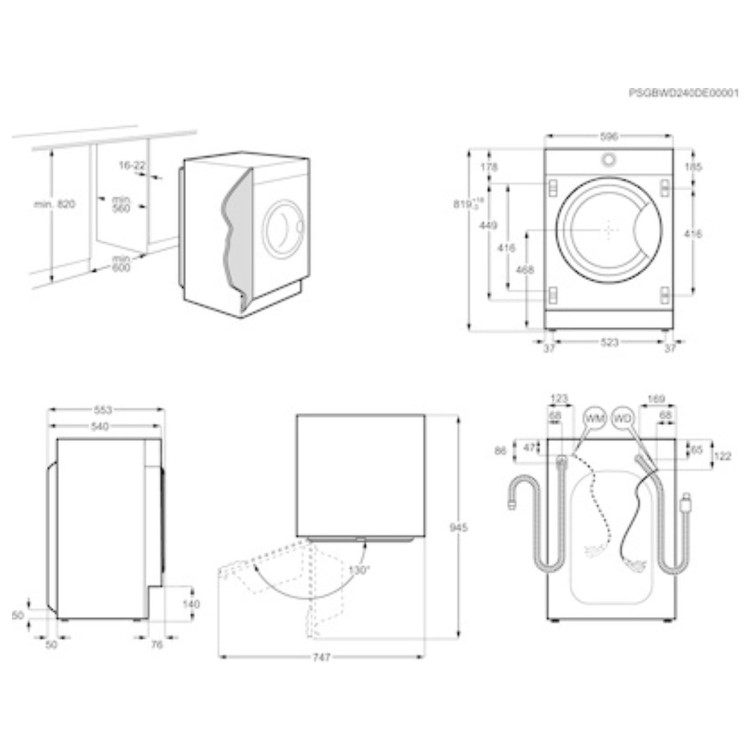 AEG 8000 Series ProSteam&reg; 8kg Wash 4kg Dry 1600rpm Integrated Washer Dryer - White