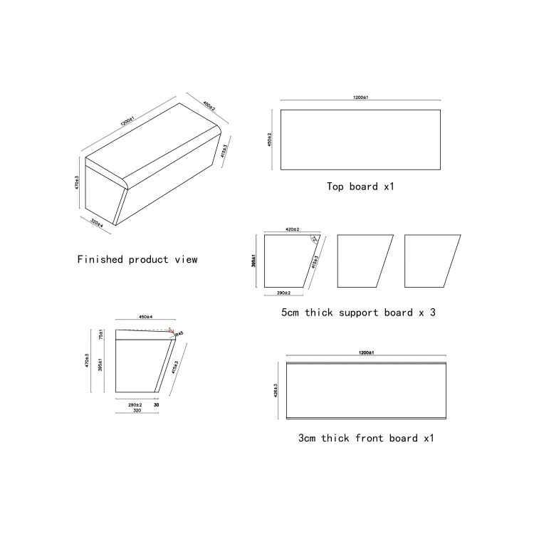Tile-Ready Bench 1200x470x450mm -Lagoon