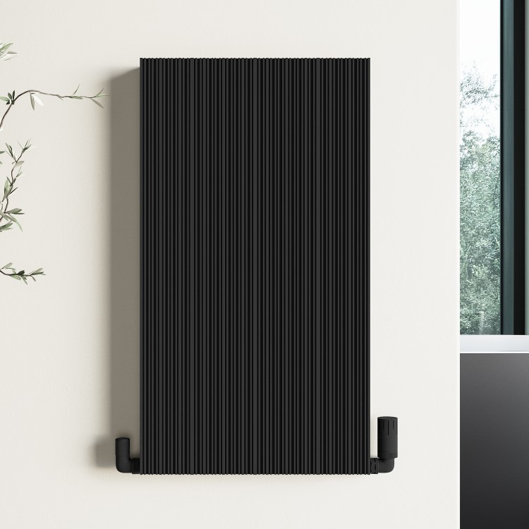 Black Designer Fluted Vertical Radiator 800 x 440mm - Laguna