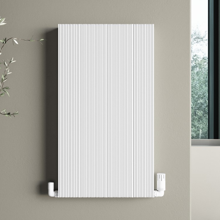 White Designer Fluted Vertical Radiator 800 x 440mm - Laguna