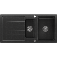 1.5 Bowl Black Granite Composite Inset Kitchen Sink & Waste - 1017 x 512mm - Laurie