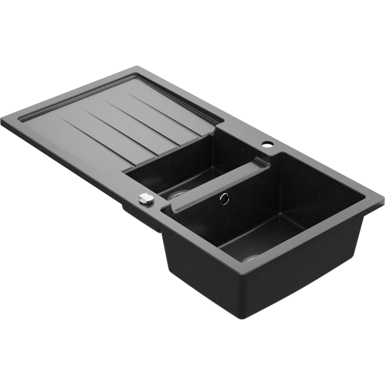 1.5 Bowl Black Granite Composite Inset Kitchen Sink & Waste - 1017 x 512mm - Laurie