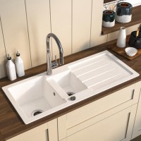 1.5 Bowl White Inset Granite Composite Kitchen Sink with Reversible Drainer - Enza Laurie