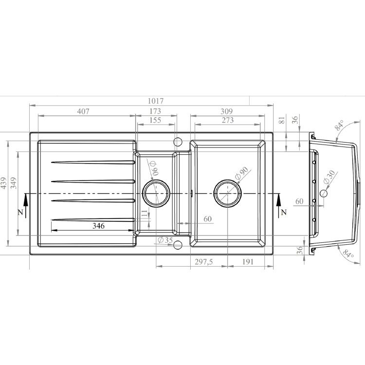 1.5 Bowl White Granite Composite Inset Kitchen Sink & Waste - 1017 x 512mm - Laurie