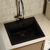 Single Bowl Black Inset Composite Sink with Tap Deck - Enza Laurie