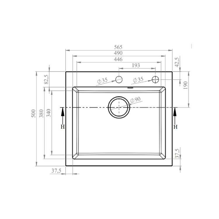 Single Bowl Inset Composite Sink with Tap Deck 565 x 500mm  - Laurie