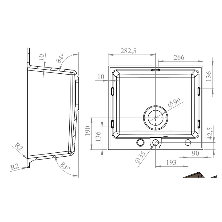Single Bowl Inset Composite Sink with Tap Deck 565 x 500mm  - Laurie