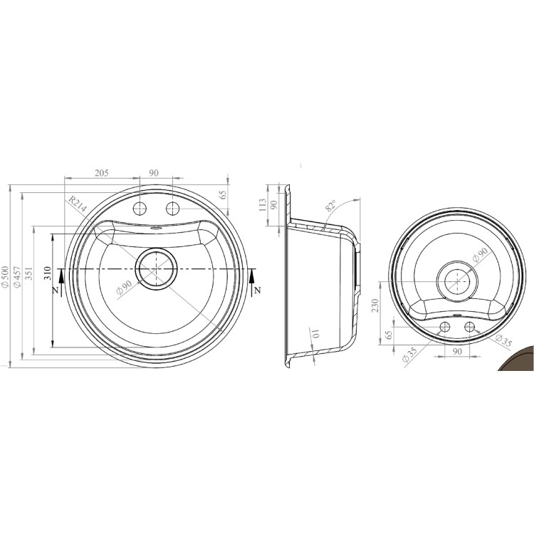 Utility Single Bowl Round Inset Composite Sink 500 x 500mm  - Laurie