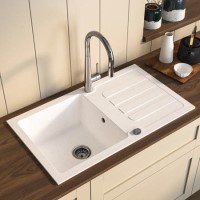 Single Bowl White Inset Granite Composite Kitchen Sink with Reversible Drainer - Enza Laurie