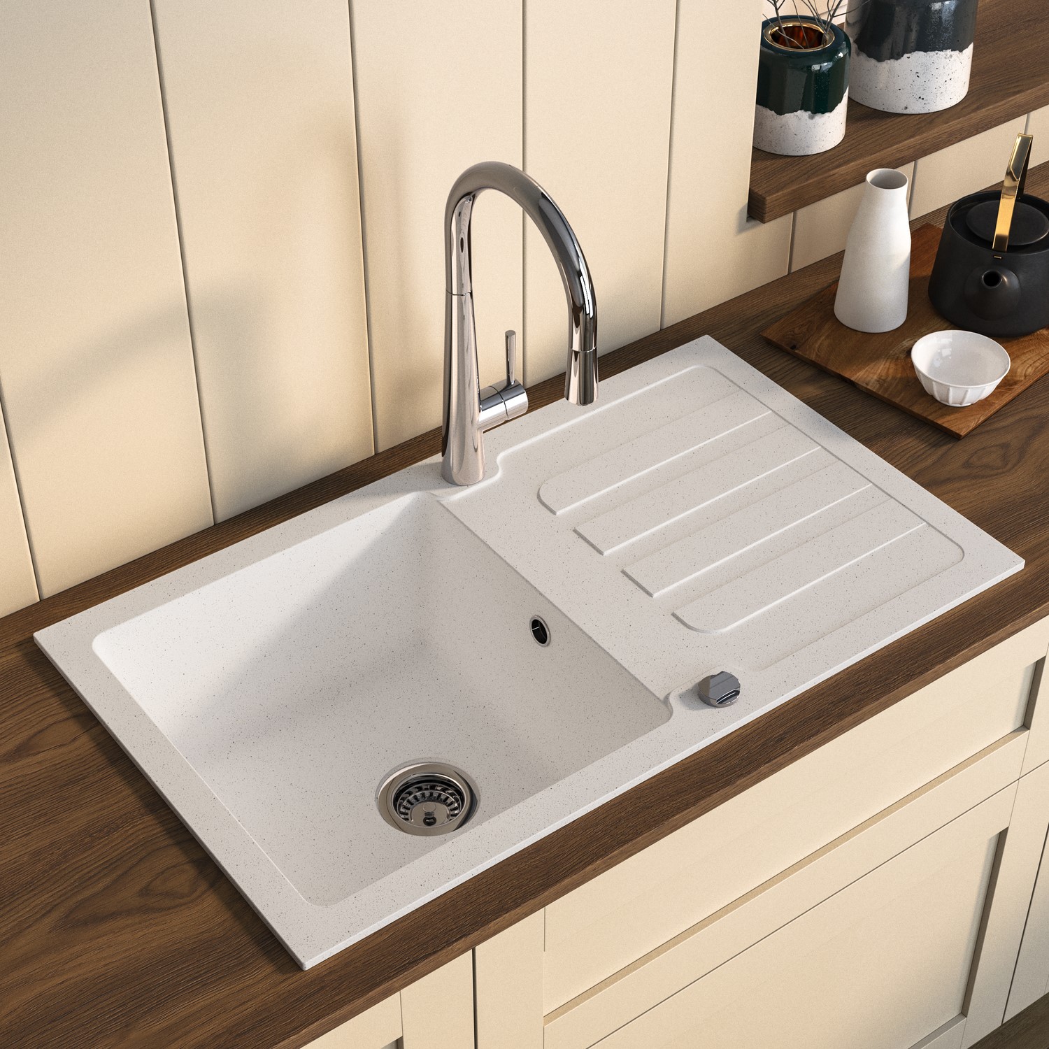 Single Bowl Inset Granite Composite Kitchen Sink Reversible Drainer Laurie