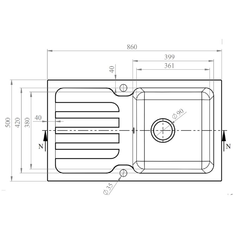1 Bowl White Granite Composite Inset Kitchen Sink & Waste - 860 x 500mm - Laurie