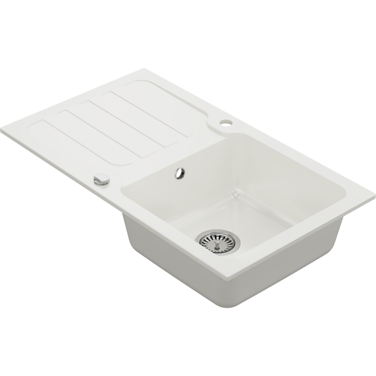 Single Bowl White Inset Granite Composite Kitchen Sink with Reversible Drainer - Enza Laurie
