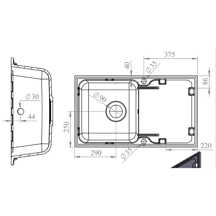 1 Bowl White Granite Composite Inset Kitchen Sink & Waste - 860 x 500mm - Laurie