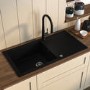 Large Single Bowl Black Inset Granite Composite Kitchen Sink with Reversible Drainer - Enza Laurie