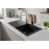 Large 1 Bowl Black Inset Granite Composite Kitchen Sink with Reversible Drainer - Enza Laurie