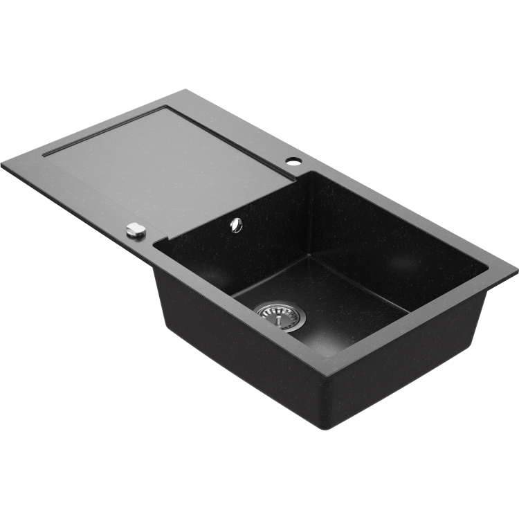 Large 1 Bowl Black Inset Granite Composite Kitchen Sink with Reversible Drainer - Enza Laurie