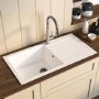 Large Single Bowl White Inset Granite Composite Kitchen Sink with Reversible Drainer - Enza Laurie