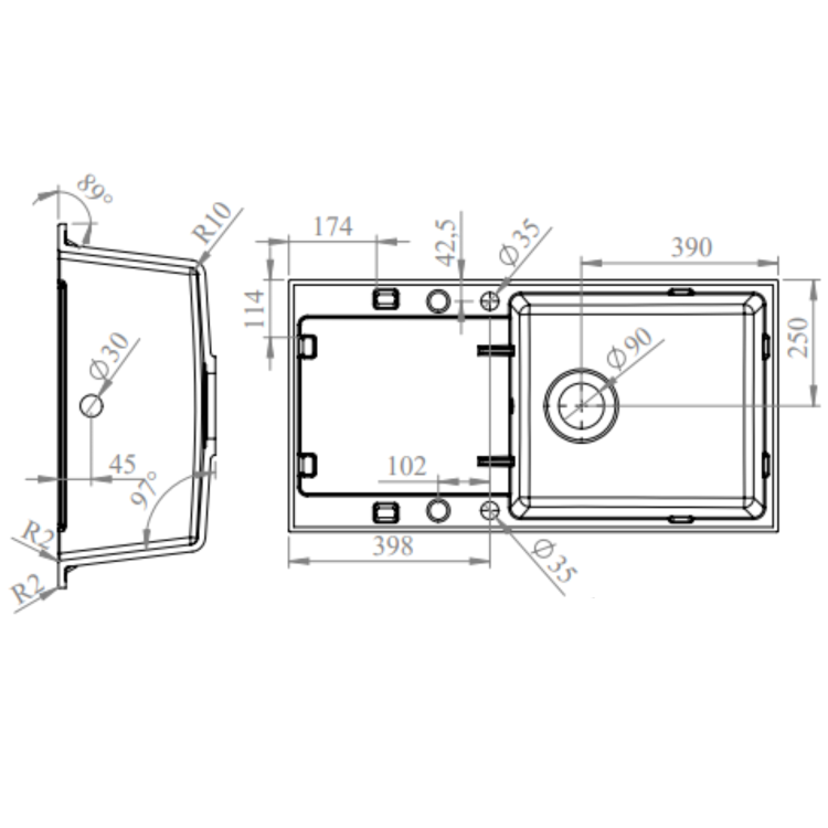 Large Single Bowl White Inset Granite Composite Kitchen Sink with Reversible Drainer - Enza Laurie