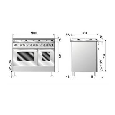 Ilve Torino 100cm Dual Fuel Range Cooker - Stainless Steel
