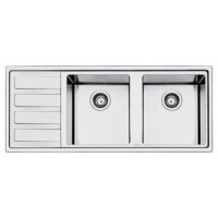Double Bowl Inset Black Stainless Steel Kitchen Sink with Left Hand Drainer - Smeg Mira