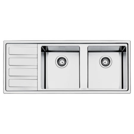 Double Bowl Inset Black Stainless Steel Kitchen Sink with Left Hand Drainer - Smeg Mira