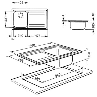 Smeg LE861S-2 Rigae 86cm Single Bowl Inset Stainless Steel Sink With Left Hand Drainer