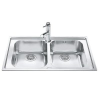 Double Bowl Inset Chrome Stainless Steel Kitchen Sink - Smeg Rigae