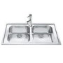 Double Bowl Inset Chrome Stainless Steel Kitchen Sink - Smeg Rigae