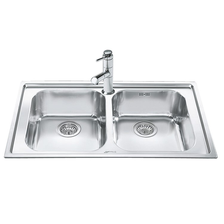Double Bowl Inset Chrome Stainless Steel Kitchen Sink - Smeg Rigae