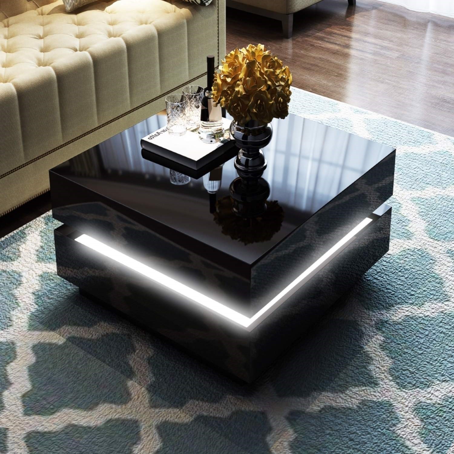Tiffany Black High Gloss Cubic Led Coffee Table Tiff015 High Gloss Black Coffee Table With Led Lighting Tiffany Range Tiff015