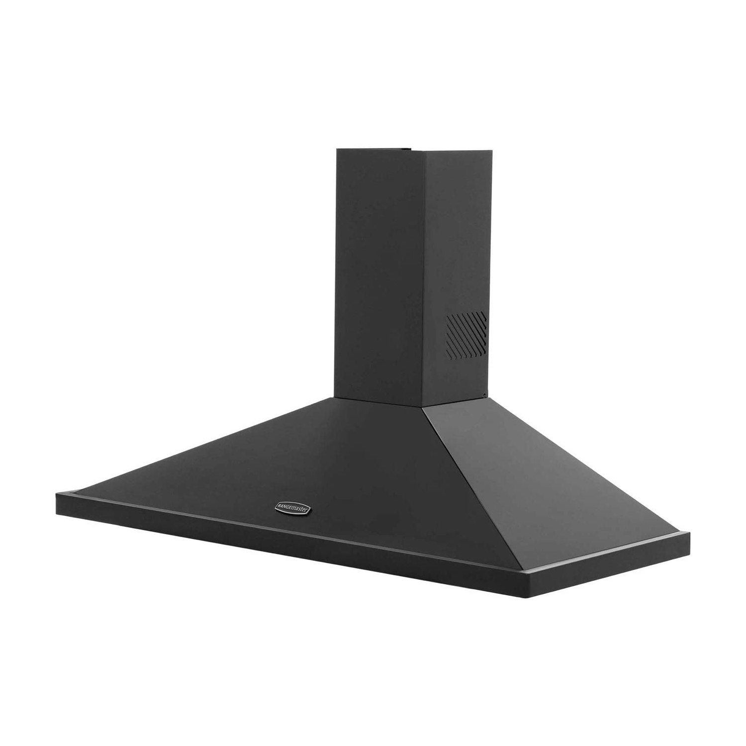 Rangemaster 110cm Chimney Cooker Hood - Black with Brass Badge