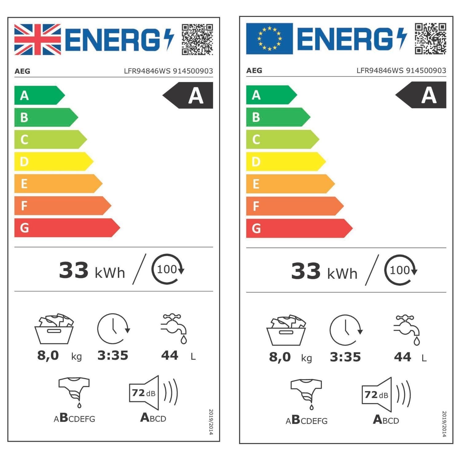 AEG 9000 Series 8kg 1400rpm Freestanding Washing Machine White