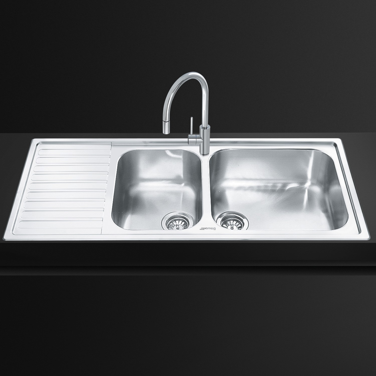 Grade A1 Smeg Lg116s 2 116cm Alba Stainless Steel Double Bowl Single Left Hand Drainer Inset Sink