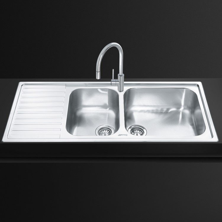 GRADE A2 - Smeg LG116S-2 116cm Alba Stainless Steel Double Bowl Single Left Hand Drainer Inset Sink